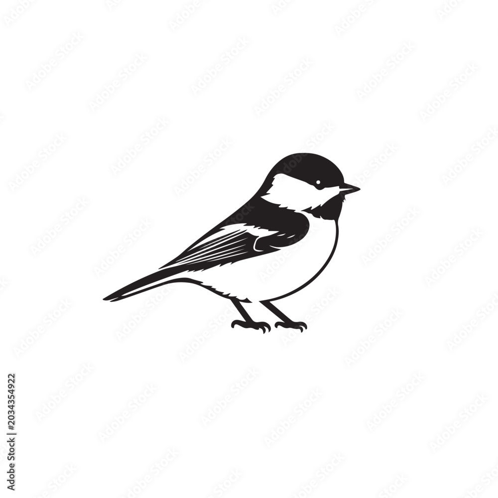 Naklejka premium Cute Chickadee Bird Silhouette Vector Illustration
