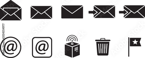 Set of email and internet icons on white background