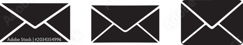 Three black envelopes with white outlines on white background for communication and mail concepts