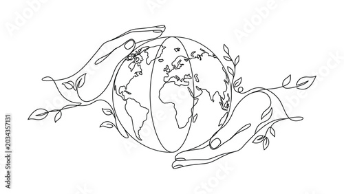 Earth in hands with leaves and vines.