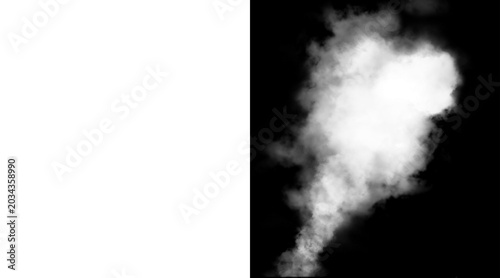 Foto Atmospheric white smoke plume on black background, ethereal steam cloud texture,