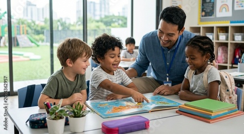 Teacher Helping Kids in Classroom