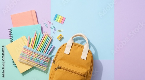 Flat Lay of Colorful School Supplies