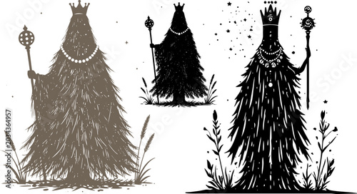 Tableau sur toile Fantasy tree kings, mystical forest monarchs, black and brown illustrations, roy