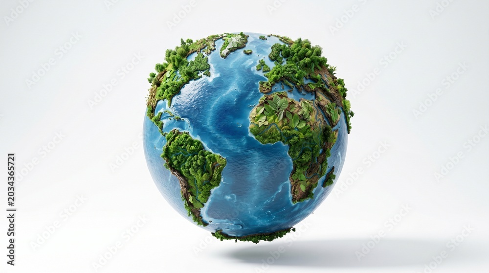 Fototapeta premium World Environment Day : A miniature globe showcasing a vibrant Earth, with lush green landmasses and clear blue oceans, representing our planet's ecological beauty.