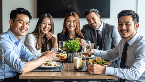 Group of Business Professionals Enjoying Lunch Together.