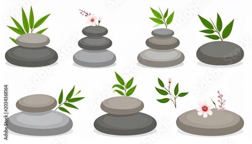 Serene Zen Stones with Plants and Flowers.