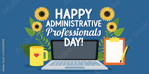 Fotografía Administrative Professionals Day Illustration With Sunflowers And Office Supplie