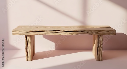 Wooden Bench in Modern Minimalist Interior.