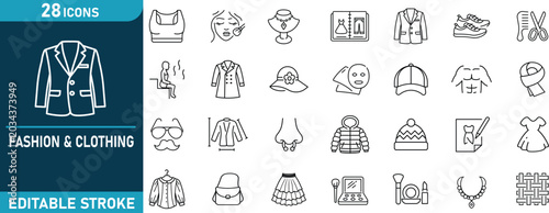 Foto Fashion and Clothing Line Icon Set