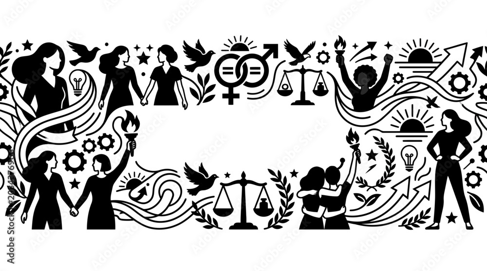 Obraz premium Empowered Women Equality and Justice Illustration Frame.