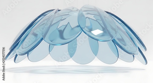 Abstract arrangement of translucent blue contact lenses forming a petal-like structure with soft shadows symbolizing vision care and eye health