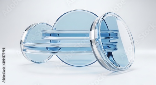 Abstract glass cloud formation translucent layers creating a modern clean design element for technology and data concepts isolated on a light background