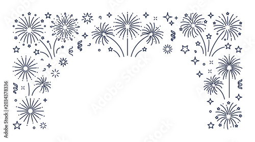 Slika na platnu Festive fireworks arch border with sparkling stars and celebratory design