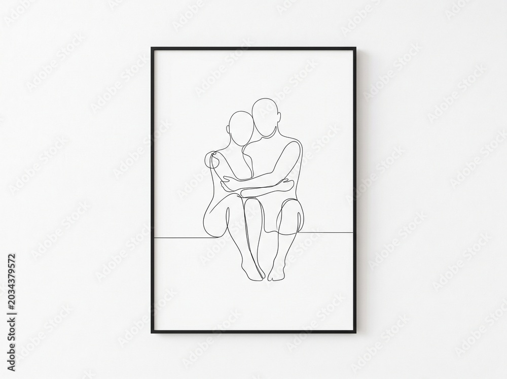 Fototapeta premium Abstract Line Drawing of Human Silhouette in Minimalist Black and White Frame