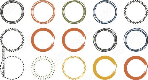 Foto Hand Drawn Circle Vector Frame Set Featuring Scribble Doodle Brush Strokes Dashe
