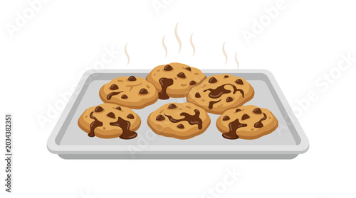 Schilderij op canvas Freshly baked chocolate chip cookies on a baking sheet.