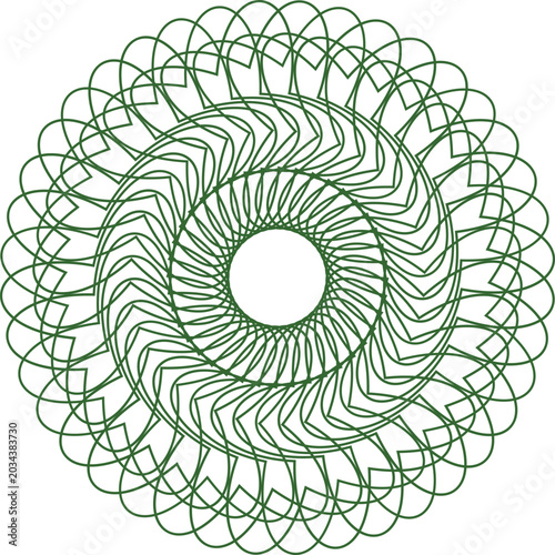 Tableau sur toile An elaborate green geometric rosette pattern exhibits intricate lacework and a strong sense of rotational symmetry