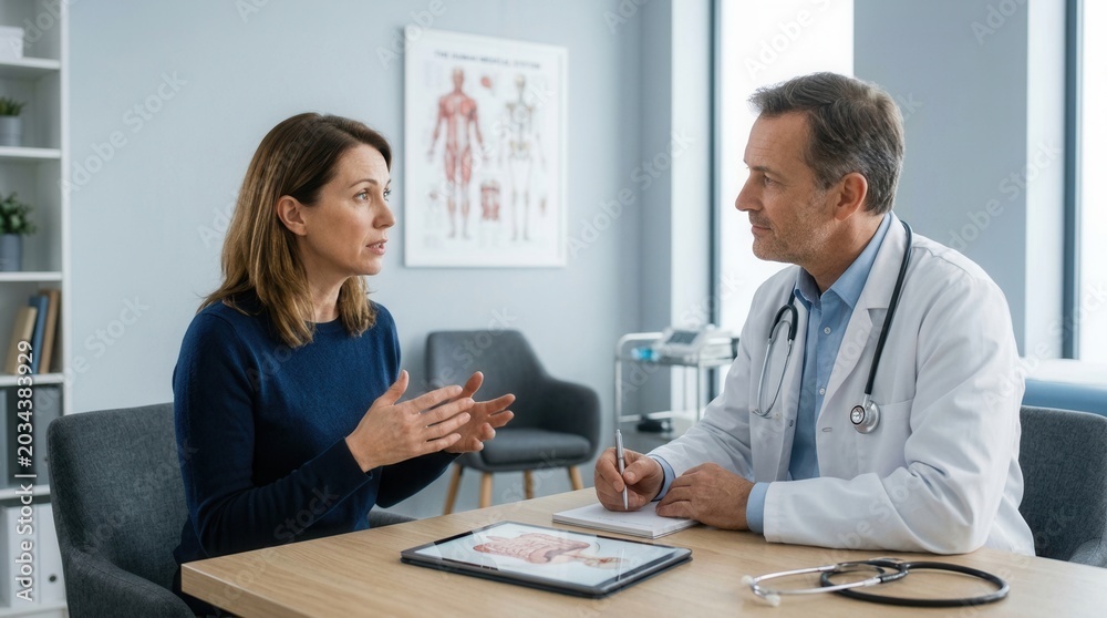 Obraz premium Patient Consultation With Doctor Discussing Important Health Matters Within Medical Office