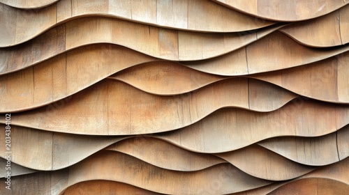 Wooden wall with wavy patterns in natural sunlight during midday