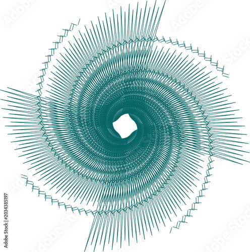 Schilderij op canvas Teal radial vortex illustration with sharp, spiky lines emanating from a central square, evoking energy, motion, or a sense of dynamic expansion