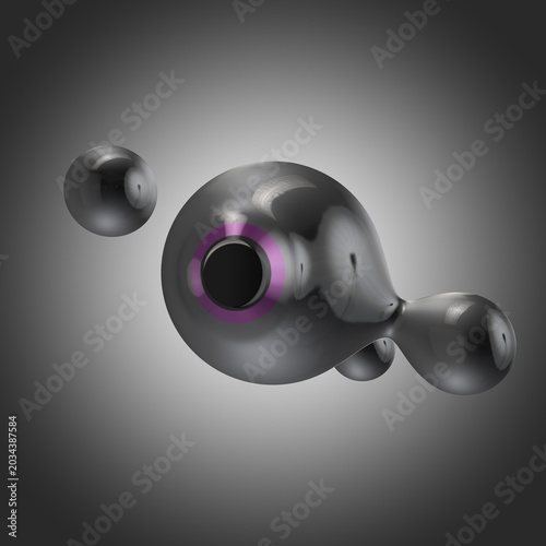 Glossy glass silver liquid organic metaballs