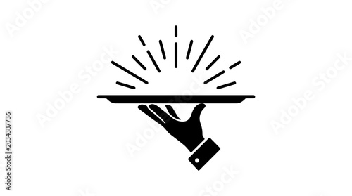 Serving tray icon with hand and burst of energy