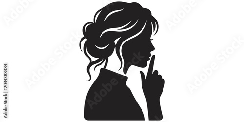 Photography Silhouette of woman with finger on lips showing quiet gesture symbolizing silenc