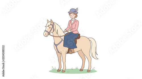 Foto A vintage style illustration of a woman riding a horse in a traditional outfit