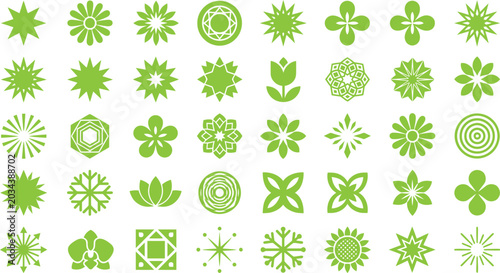 Fényképezés Collection of green floral and geometric shapes