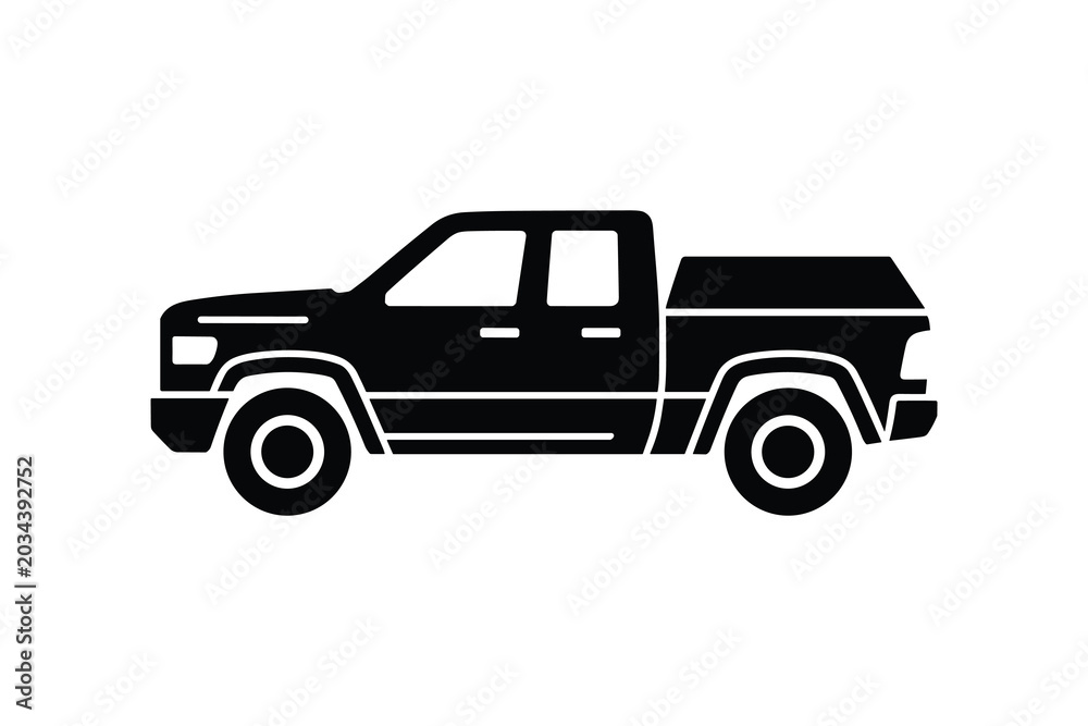 Obraz premium Pickup truck black silhouette vector icon