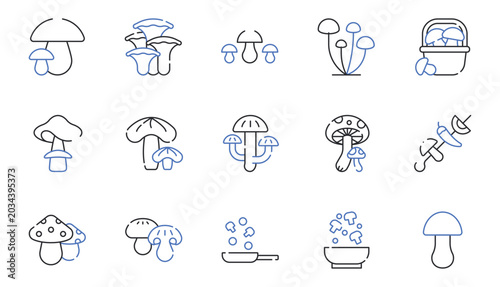 Photos Mushroom and Fungi Line Icons Set Editable Stroke Vector Illustration