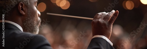 African American Conductor conducting orchestra 