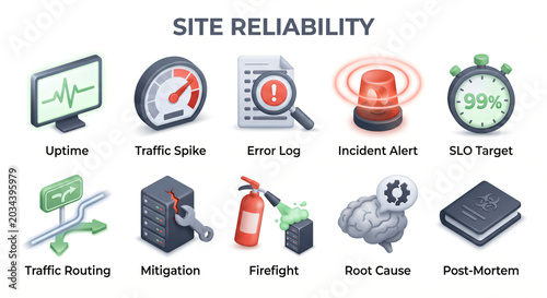 3D Site Reliability Engineering and System Monitoring Icon Set