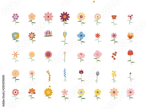 Foto Colorful Flower Icons, Floral Symbols, Vector Illustrations, Garden Elements