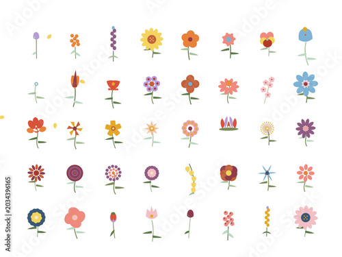 Bild auf Leinwand Colorful Flower Icons, Vector Floral Symbols, 40 Flower Graphics, Illustration S
