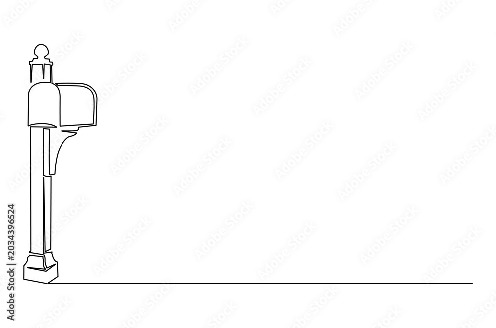 Fototapeta premium Continuous one line drawing of Mail Box. Single line drawing illustration of Post Box. Postal with envelope new message concept vector art. Doodle line illustration.