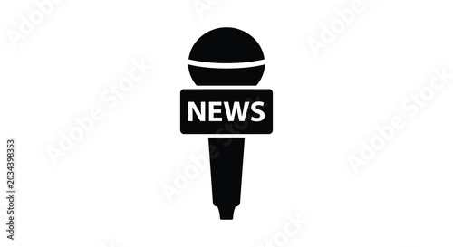 Fotografie News microphone with label black vector silhouette