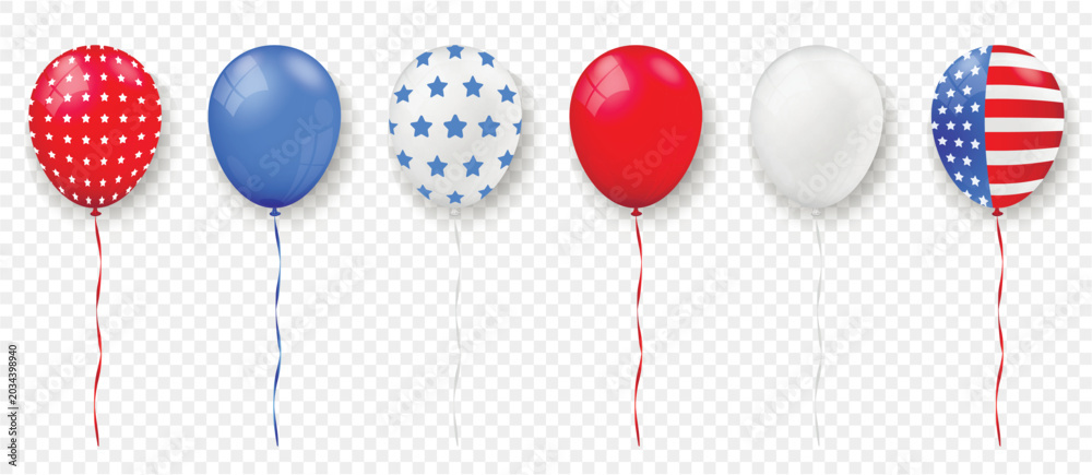 Obraz premium Realistic balloons for Independence Day isolated on transparent background