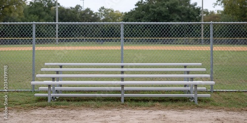 Bleachers in the park against the field fence
