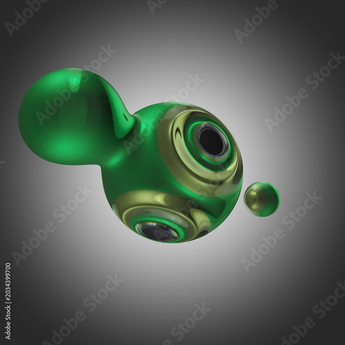 Glossy green glass silver liquid organic metaballs