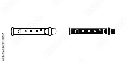Schilderij op canvas Black and white recorder with finger holes and mouthpiece