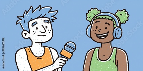 Reporter interviewing athlete -- sports interviewing and reporting concept