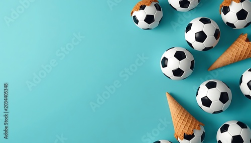 Ice cream cones filled with soccer ball scoops.