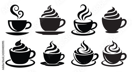 Coffee Cup and Hot Drink Silhouettes - Cafe Espresso Logo Icons Set