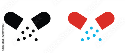 Tableau sur toile Open capsule with medicine granules icon set, pharmaceutical drug and health care symbol