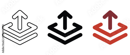 Obraz na plátně Layered upload icon with an arrow indicating multiple levels of data transfer