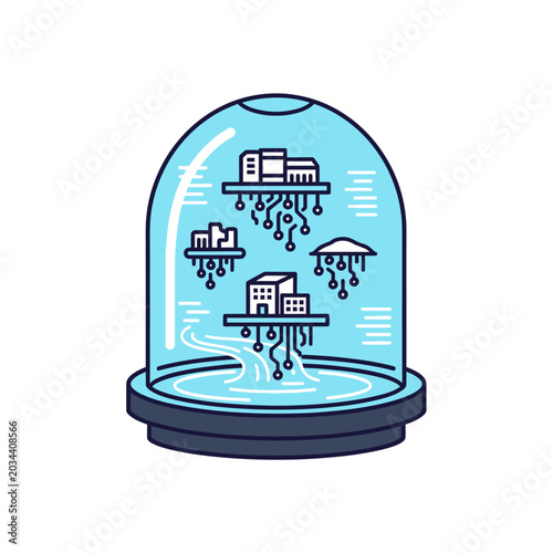 Smart City Infrastructure Under Glass Dome Illustration