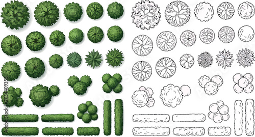 Cuadro en lienzo Set of top view trees and bushes for architectural landscape design