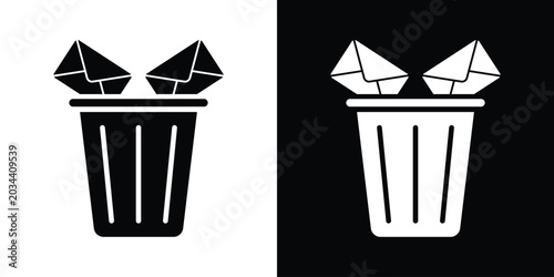Photography Minimalist vector icon of mail envelopes thrown into a trash can